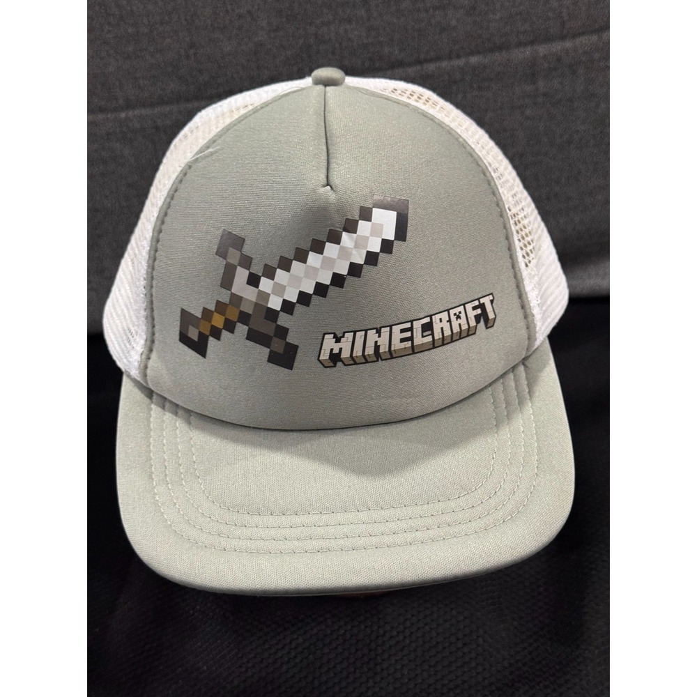 CultureFly Minecraft Trucker Cap Boy One Size Gray Mesh Back Pixelated Sword Hat
